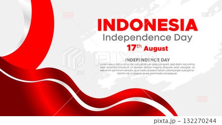 Indonesia Independence Day Web Banner With Red and White Flag in Background. 17 August Indonesia Happy Independence Day Social Media Post and Cover Banner, Flyer, Invitation card, Brochure, Poster 132270244