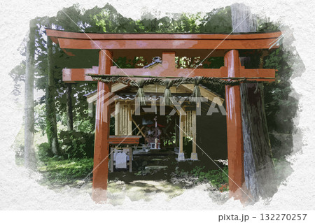 水彩画風 鹿野 城山神社 稲荷社 鳥取県鳥取市 水彩画風 鹿野 城山神社 稲荷社 鳥取県鳥取市 132270257
