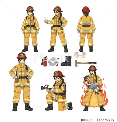 Set of Firefighter character cartoon, illustration design. 132270515