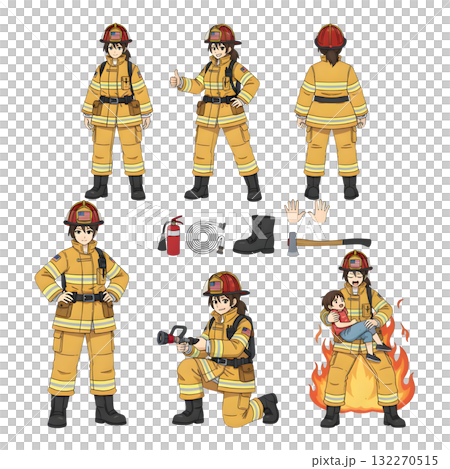 Set of Firefighter character cartoon, illustration design. 132270515