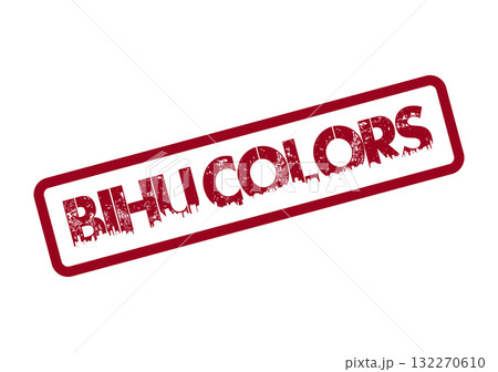 A red grunge textured rubber stamp showcasing the word BIHUCOLORS on a clean white field 132270610