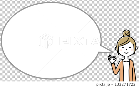 年輕女子擺出「OK」姿勢，講話泡泡 132271722