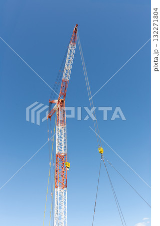 Heavy crane hook with sky background. 132271804