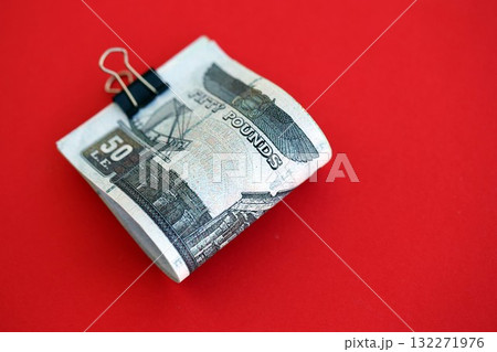 Egyptian pound money bills in big amount on red close up. Finance and banking concept 132271976