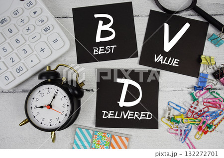 BVD Abbreviation of Best Value Delivered text phrase of business and financial concept BVD Abbreviation of Best Value Delivered text phrase of business and financial concept 132272701