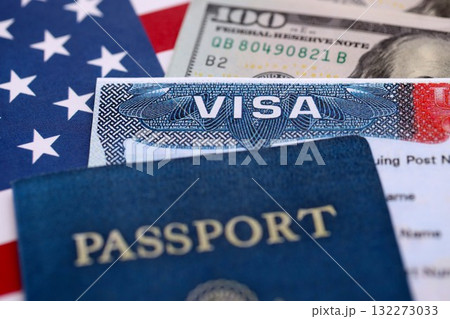 Close up on USA visa in a passport. A visitor needs a valid US visa to present to the customs and border protection CBP officer to enter the United States of America Close up on USA visa in a passport. A visitor needs a valid US visa to present to the customs and border protection CBP officer to enter the United States of America 132273033