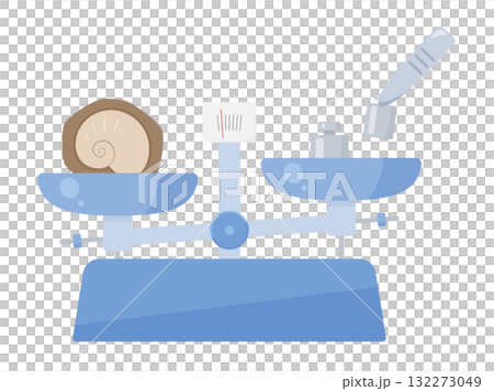 化石の重さを量っている上皿てんびんのイラスト 132273049