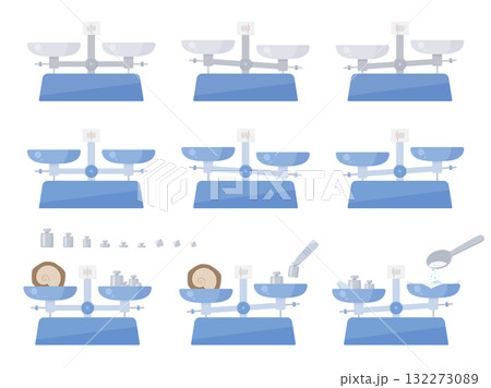 上皿てんびんと分銅のイラスト素材セット 上皿てんびんと分銅のイラスト素材セット 132273089