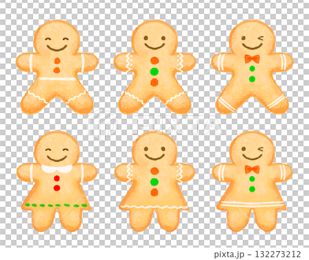 Watercolor style gingerbread cookie illustration set Watercolor style gingerbread cookie illustration set 132273212