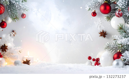 冬の森と雪の結晶とキラキラしたクリスマスの背景 132273237