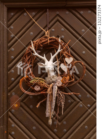 Decorative Wreath on Door in Rothenburg ob der Tauber Germany 132273374