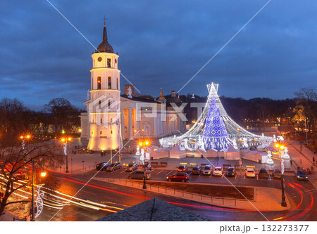 Vilnius Cathedral Square with Christmas Market in Vilnius Lithuania 132273377