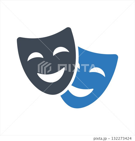 Drama comedy acting masks or theater mask icon 132273424