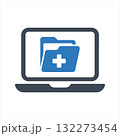 Medical record folder on laptop icon. Online healthcare icon 132273454
