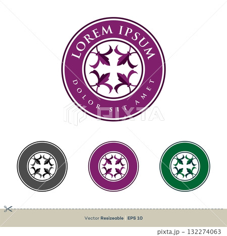 Circle Ornamental Flower Crest Emblem Logo Template Illustration Design. Vector EPS 10. 132274063