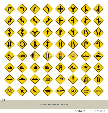 Yellow Traffic Sign Vector Set Illustration Design. Vector EPS 10. 132274083