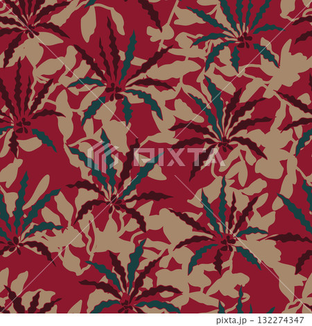 Floral seamless pattern with vintage style flower design, beige and brown petals on dark background, textile and fabric print. Vector illustration. 132274347