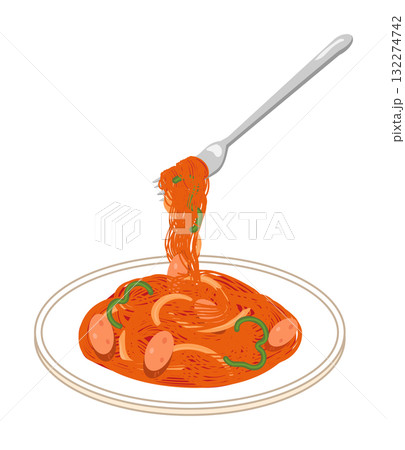 皿に盛ったナポリタンのイラスト 132274742