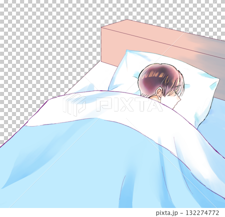 Sad man sleeping in bed 132274772