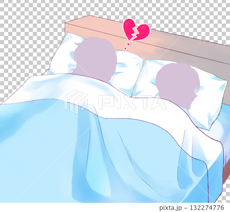 Woman sad about the distance from her partner, bed, silhouette Woman sad about the distance from her partner, bed, silhouette 132274776