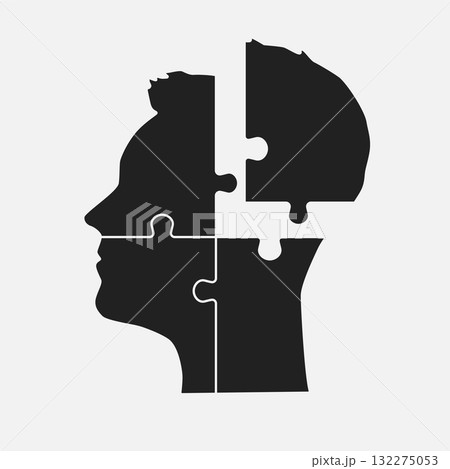 Male head from puzzle pieces, mental disorder 132275053