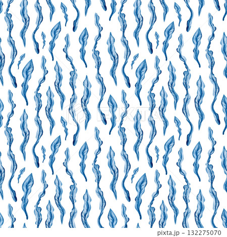Stylized laminaria kelp sways in a serene blue underwater wild world in seamless pattern.Simple watercolor textures in monochrome create a peaceful marine ambiance,for oceanic designs,themed parties Stylized laminaria kelp sways in a serene blue underwater wild world in seamless pattern.Simple watercolor textures in monochrome create a peaceful marine ambiance,for oceanic designs,themed parties 132275070