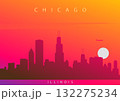 Chicago skyline at sunset. A picturesque illustration of the downtown skyline against a vivid evening sky. Illinois, USA 132275234