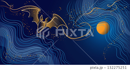 Halloween decoration. Bat flying. Continuous one line drawing 132275251