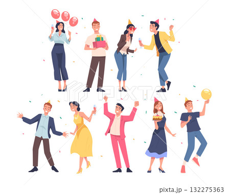 People Character on Holiday Celebrating Birthday Party Vector Set 132275363