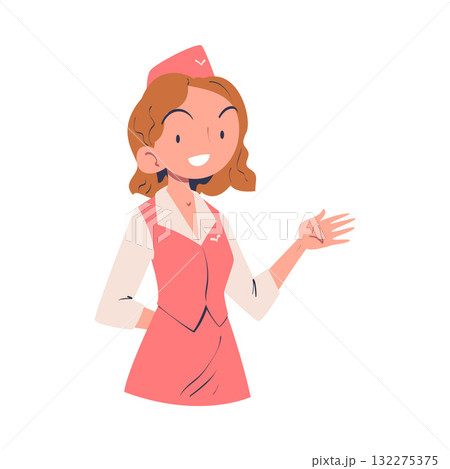 Woman Flight Attendant in Uniform Engaged in Professional Job Vector Illustration Woman Flight Attendant in Uniform Engaged in Professional Job Vector Illustration 132275375