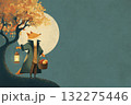 秋の月夜にランタンを持つキツネ 132275446