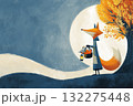満月の下でランタンを持つ秋のキツネ 132275448