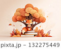 読書するかわいいキツネの秋の森イラスト 132275449