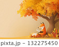 秋の森で本を読むかわいいキツネ 132275450