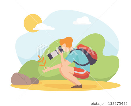 Man Take Photo at Nature Enjoy Outdoor Activity Vector Illustration Man Take Photo at Nature Enjoy Outdoor Activity Vector Illustration 132275453