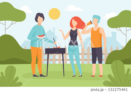 Man and Woman at Nature Enjoy Outdoor Activity Vector Illustration 132275461