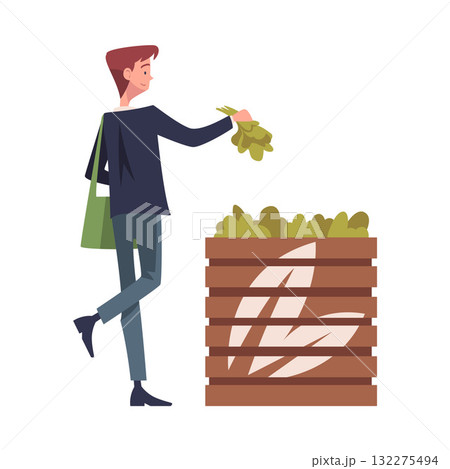 Man Character in Eco Market with Shopping Bag Vector Illustration Man Character in Eco Market with Shopping Bag Vector Illustration 132275494