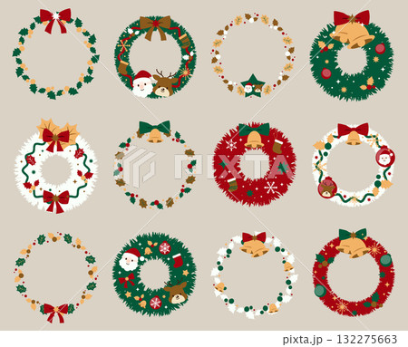 クリスマスリース　オシャレなイラストセット　2025 132275663