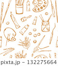 Hand drawn art tools seamless pattern. Art education wallpaper with pencil, paintbrush, palette, paint 132275664