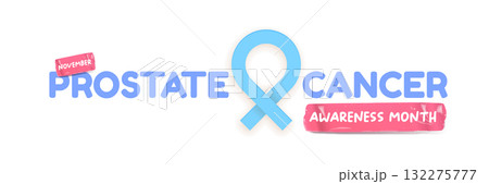 November Prostate cancer awareness month icon with blue ribbon icon isolated on white. Blue November is prostate cancer awareness month. November mens health month wide banner and label November Prostate cancer awareness month icon with blue ribbon icon isolated on white. Blue November is prostate cancer awareness month. November mens health month wide banner and label 132275777