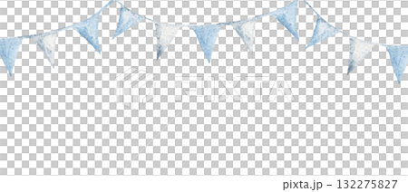 Watercolor blue bunting garland frame, border. Hand painted baby shower, birthday decoration for boy party, nursery wall print or invitation, cards, templates background. Watercolor blue bunting garland frame, border. Hand painted baby shower, birthday decoration for boy party, nursery wall print or invitation, cards, templates background. 132275827