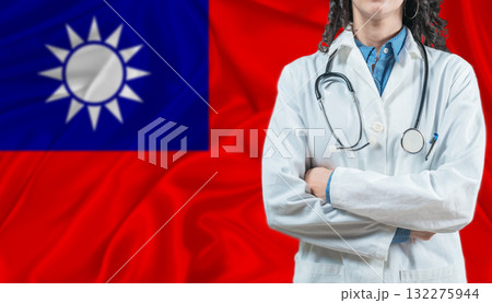 Medical professional on Taiwan flag. Healthcare and wellness in Taiwan, Concept 132275944
