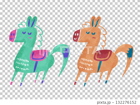 Pop and cute horse hand-drawn watercolor illustration set Pop and cute horse hand-drawn watercolor illustration set 132276152