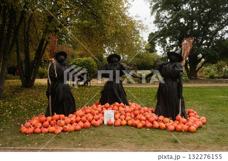 Halloween Witches Pumpkins Autumn Park Decoration Halloween Witches Pumpkins Autumn Park Decoration 132276155