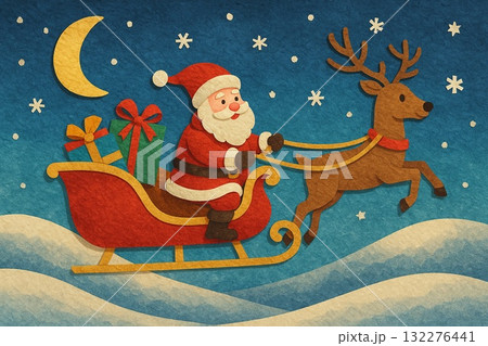 クリスマス　サンタクロース　トナカイ　貼り絵 132276441