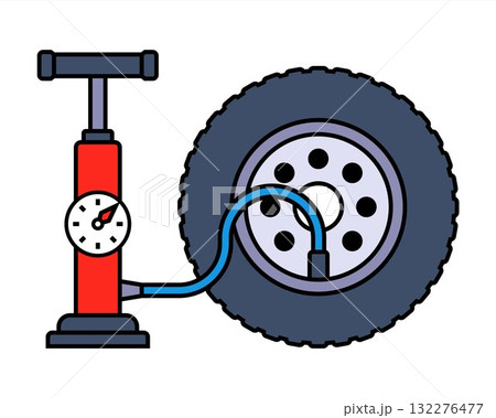 Red pump for inflating car tires. 132276477