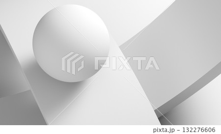 A clean, white composition featuring a sphere on intersecting angular planes, 3d A clean, white composition featuring a sphere on intersecting angular planes, 3d 132276606