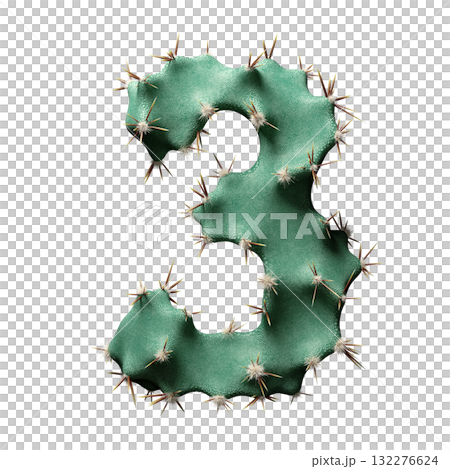 Creative Letter Three in Cactus Design with Spikes and Green Texture on White 132276624