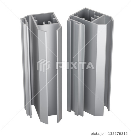 Aluminum profiles for construction, 3D rendering Aluminum profiles for construction, 3D rendering 132276813