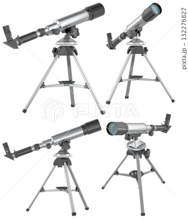 Refractor telescope on tripod. 3D rendering Refractor telescope on tripod. 3D rendering 132276827